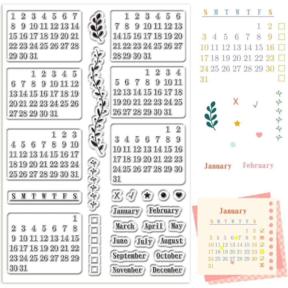 Rubber Date Stamp - 달력 클리어 스탬프 시트 재사용 가능한