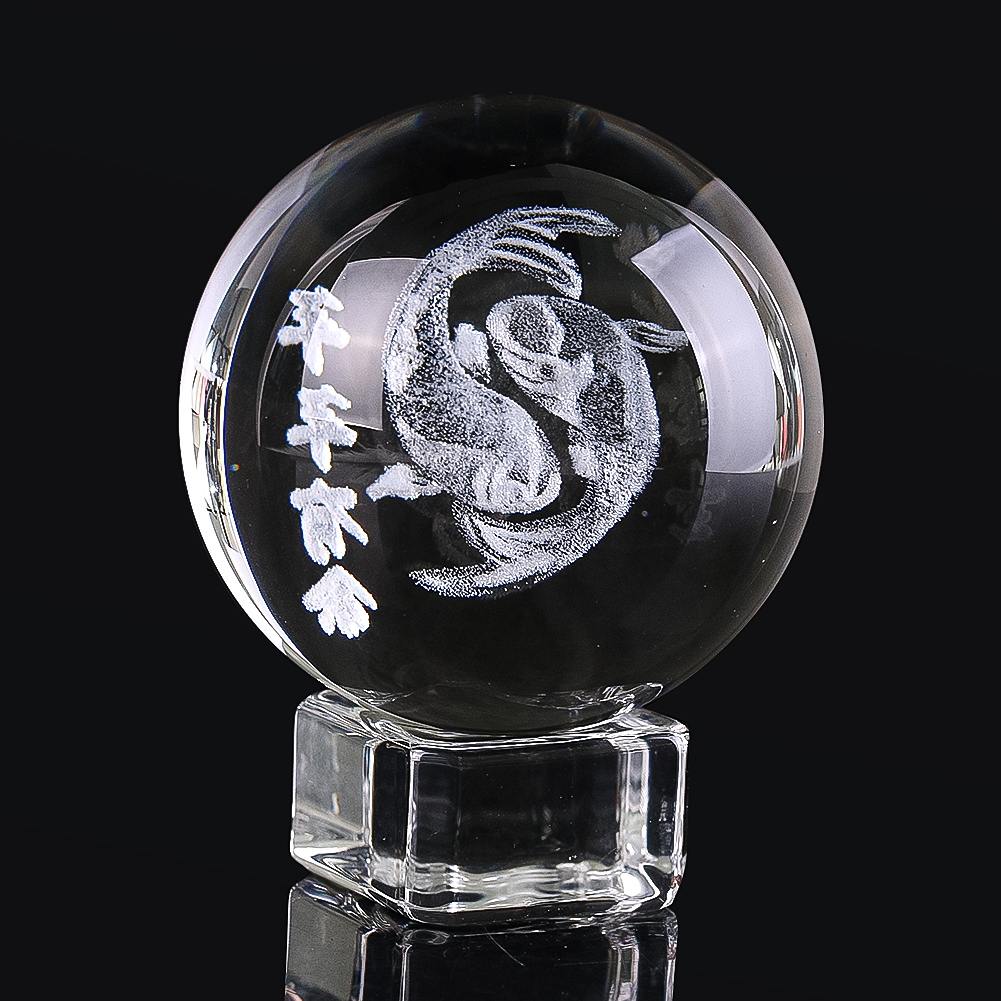 Paper Weight Crystal - 행운의 물고기 잉어 번영 피규어, 3D
