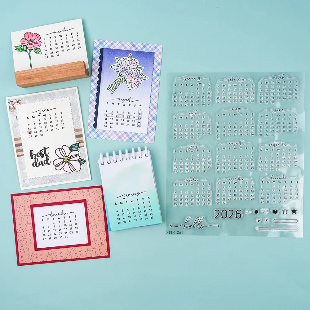 Rubber Date Stamp - 캘린더 날짜 2026 클리어 스탬프 시간