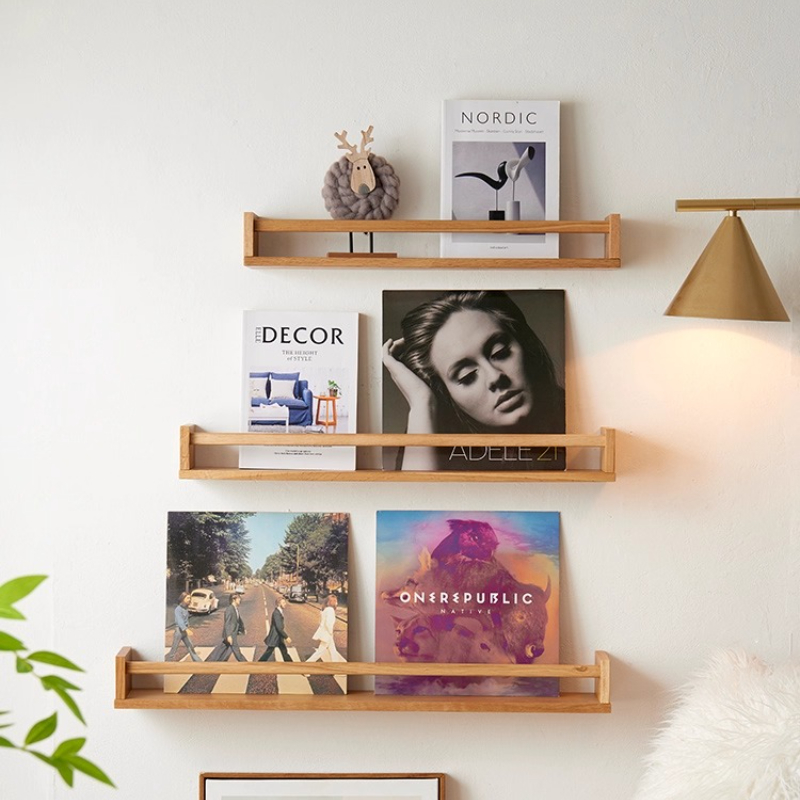Magazine Holder Rack - 주방 향신료 정리함, 원목 벽 선반,